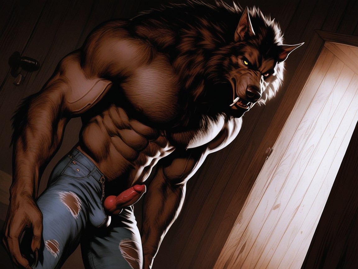 Laying, Werewolf Penis Is Realistic, Massive Sharp Incisors AI Gay Porn