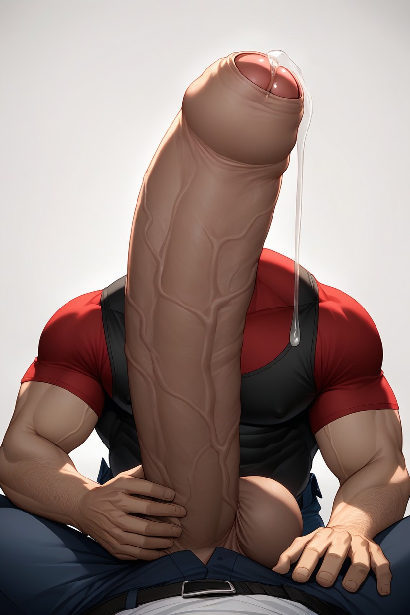 Gigantic Uncut Dick With Foreskin, Nature, Handsome Bearded Manly Face AI Gay Porn