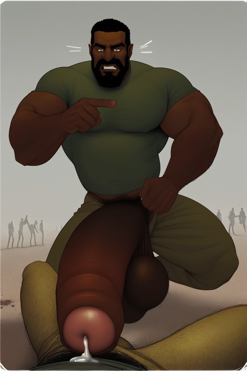 Gigantic Uncut African Dick With Foreskin, Precum Droplet On Tip, Hiking Trail AI Gay Porn