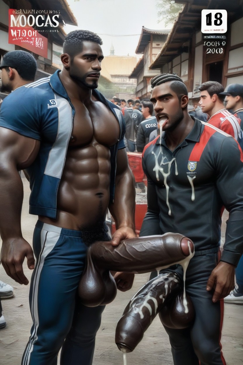 He Pulls Out The Cock Of A Handsome Bearded + African Dark Skinned Man, Exhibitionism, Handsome Manly Men AI Gay Porn