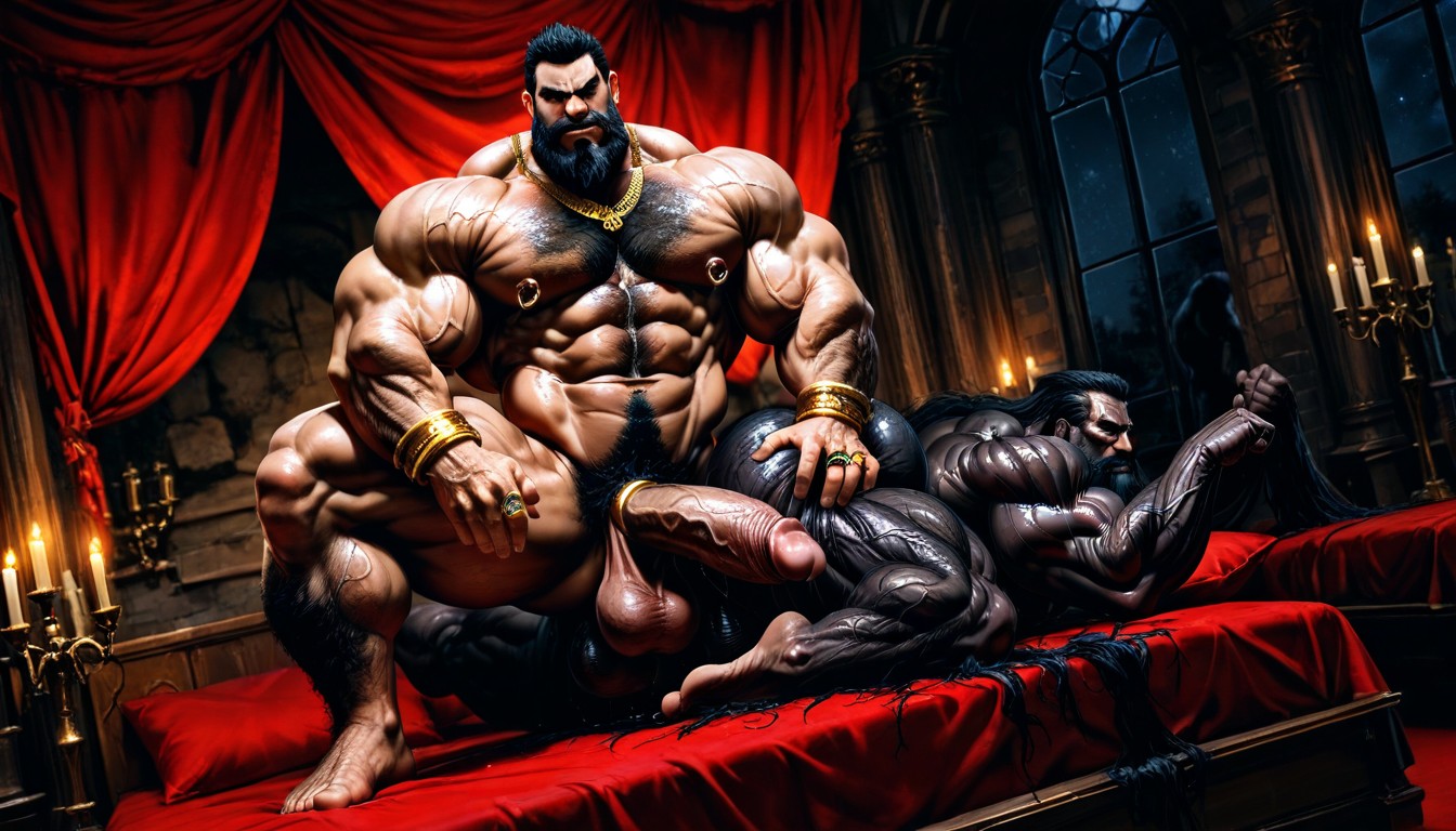 Squatting, Handsome Huge Mighty Daddy, Low Hanging Balls AI Gay Porn