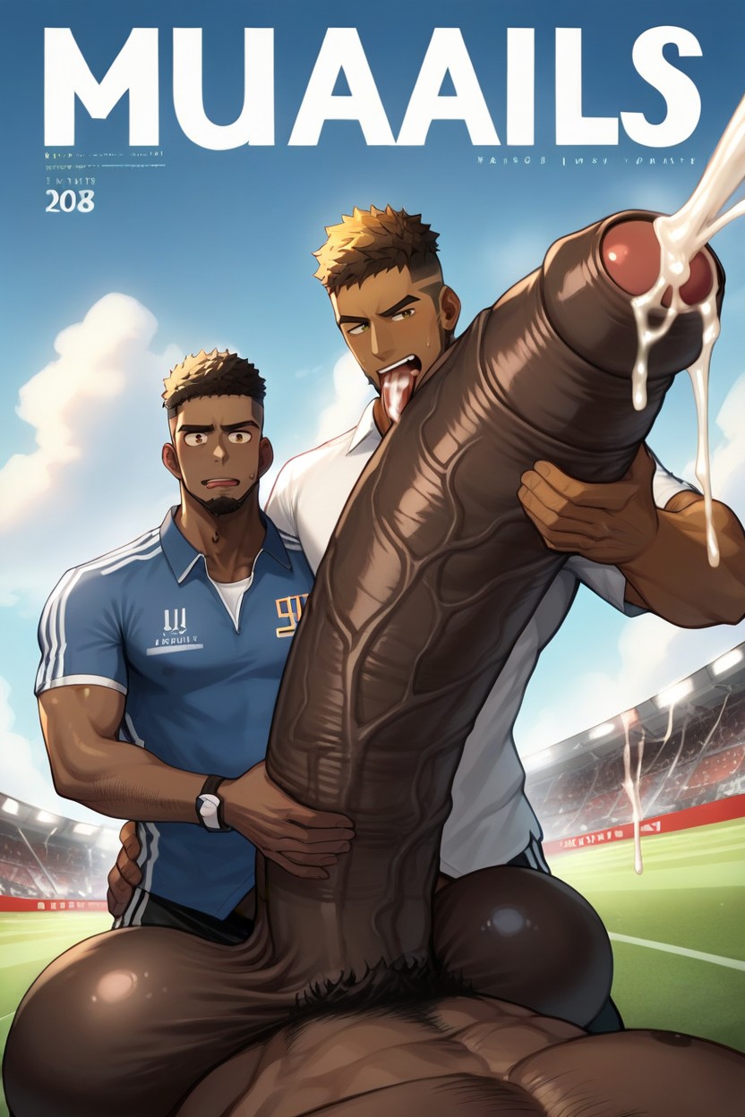 He Pulls Out The Cock Of A Handsome Bearded + African Dark Skinned Man, Fisheye Camera, Medium AI Gay Porn