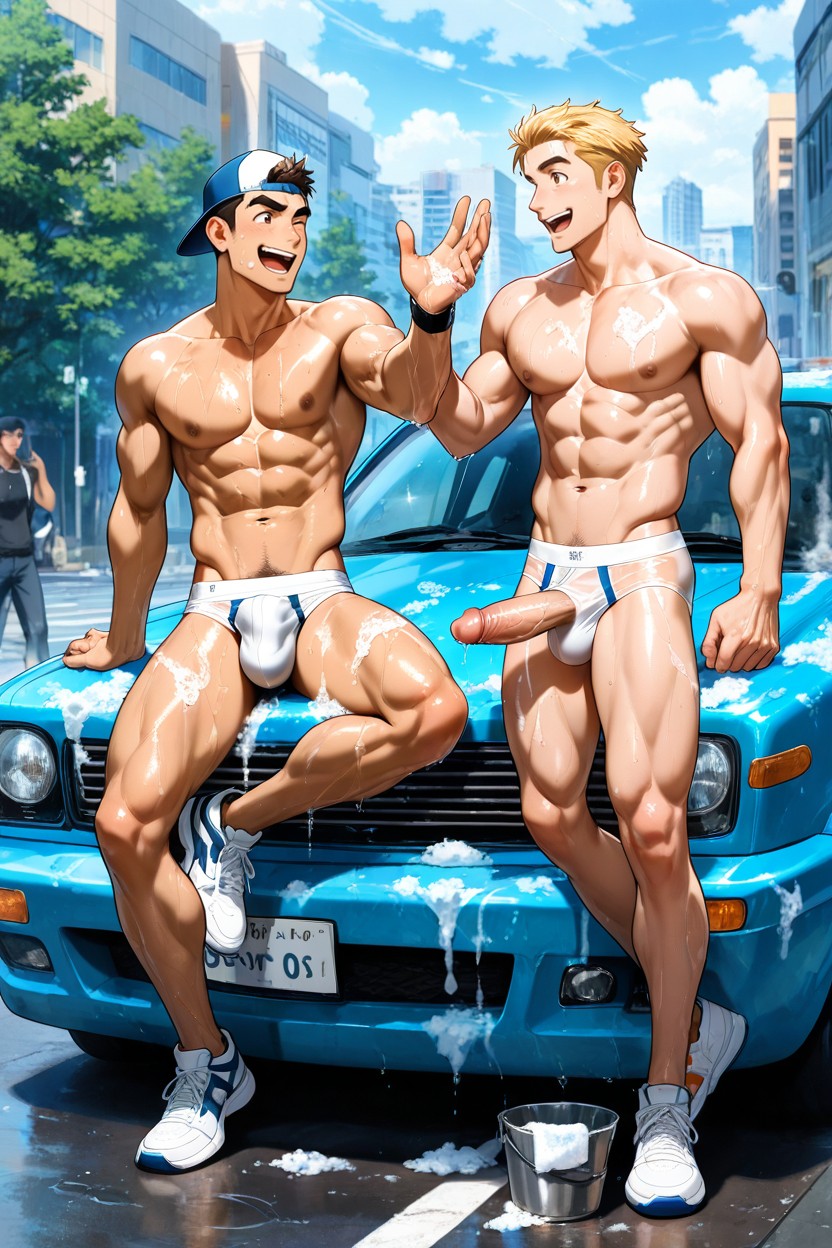 Brunette, Men, See Through Briefs AI Gay Porn