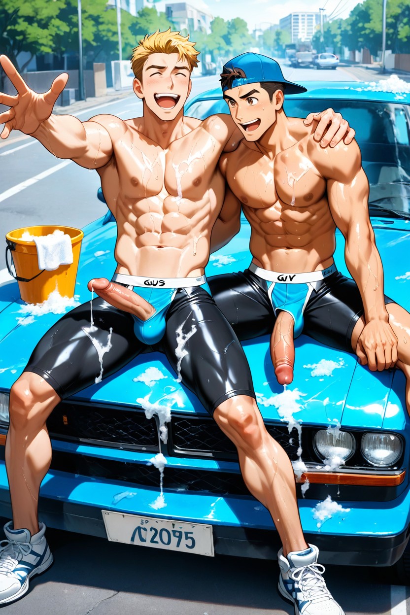 Backwards Cap, On Car, Sporty Shorts AI Gay Porn