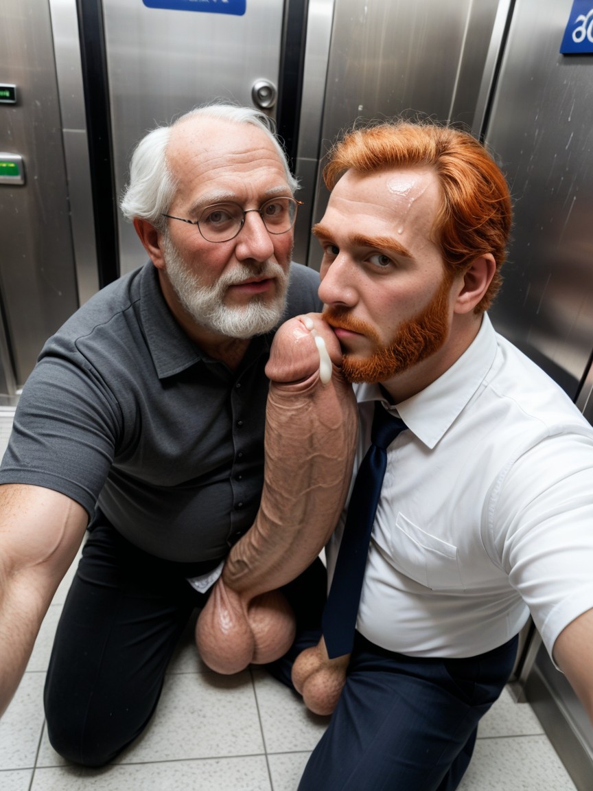 Handjob, + Ginger Man In Skintight Clothing, Hyper Muscular Man With Hyper Cock AI Gay Porn