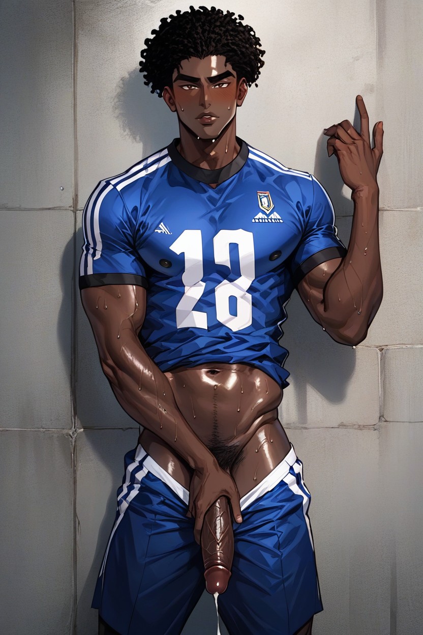 Low Average Size, Football (soccer) Player, Ultra Darkskin AI Gay Porn