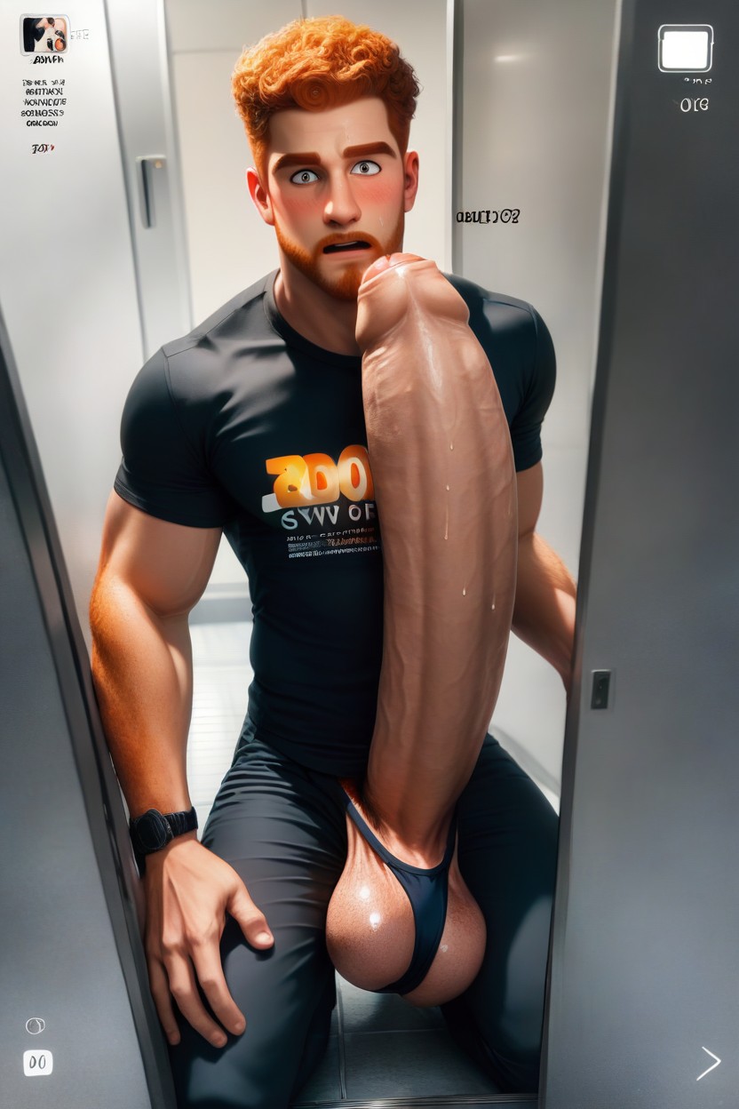Handsome Pale Ginger Men, Hot Damp Air All Around, Penis Next To Face AI Gay Porn