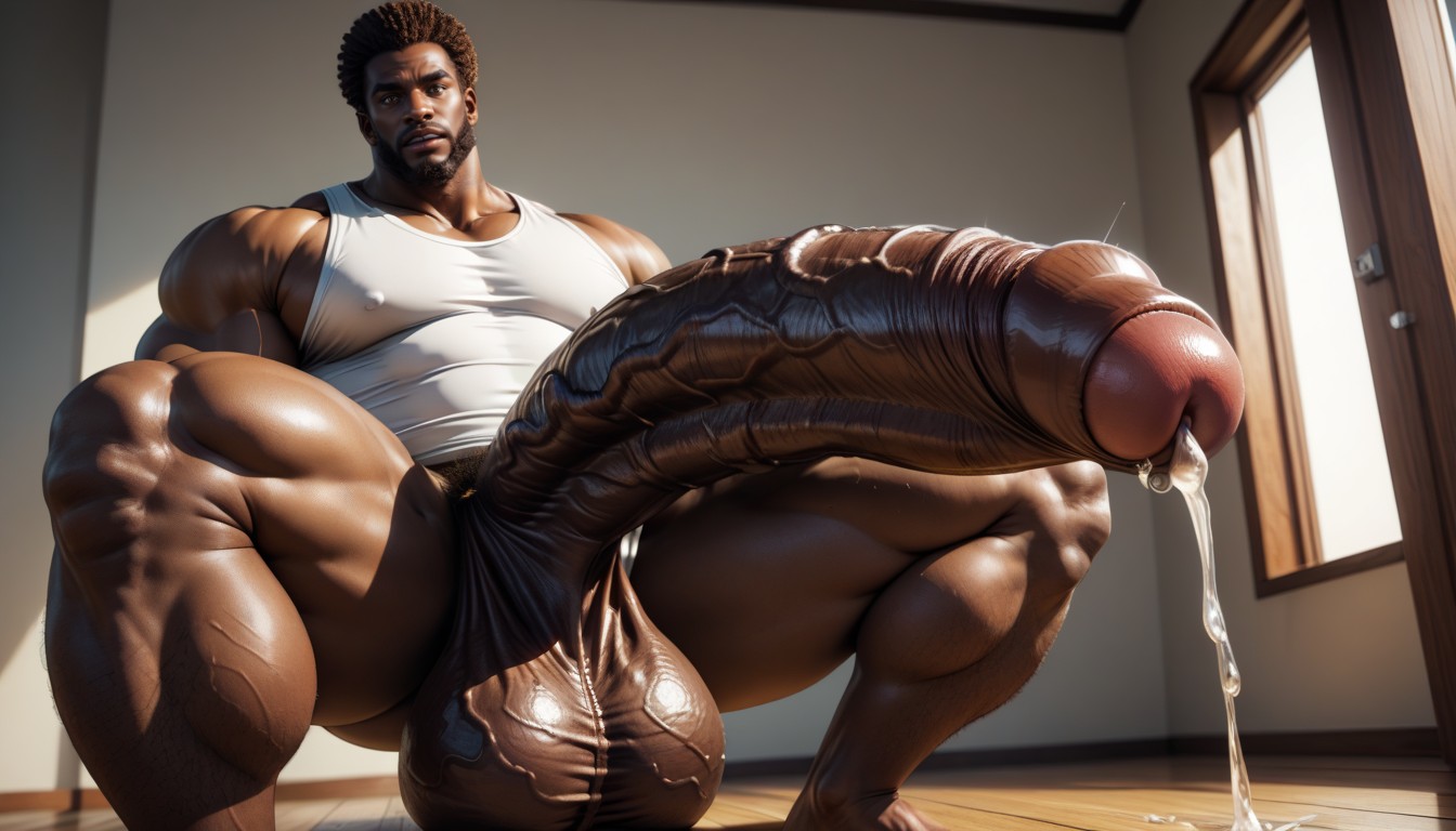 Squatting, Perfect Oversized Thick And Extra Long African Hyper Dick, Detailed AI Gay Porn
