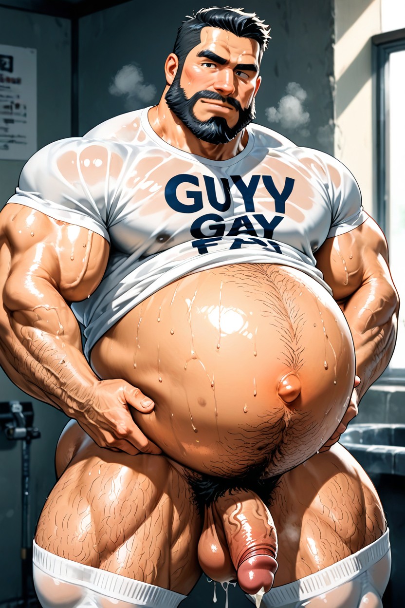 Extremely Large Ass, Oversized Muscles, Bearded AI Gay Porn