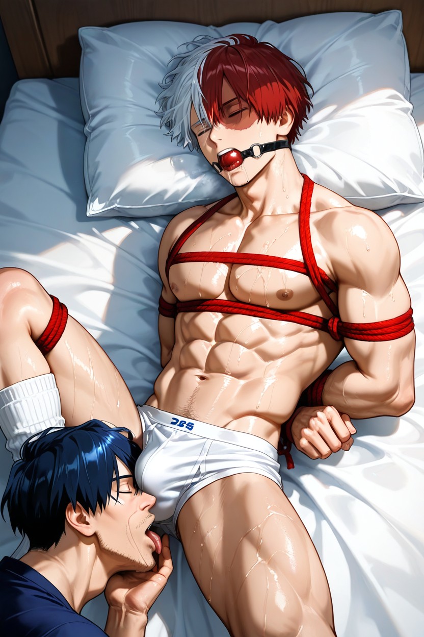 Square Pectorals, Bottom Looks Macho, Both Hands Restrained Porno gay IA