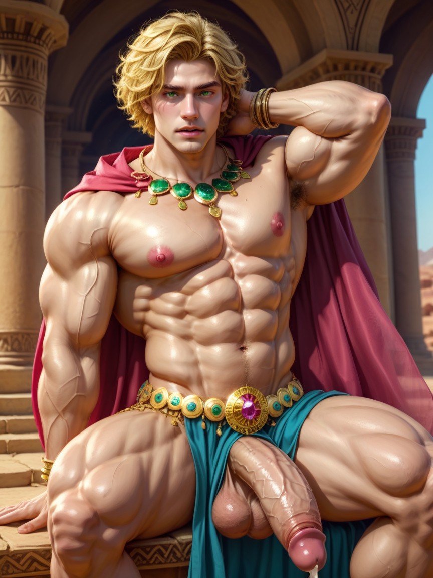 Bronzed Tan Skin, On An Antic Carpet, Muscular Male Bodybuilder In Ancient Desert Palace AI Gay Porn