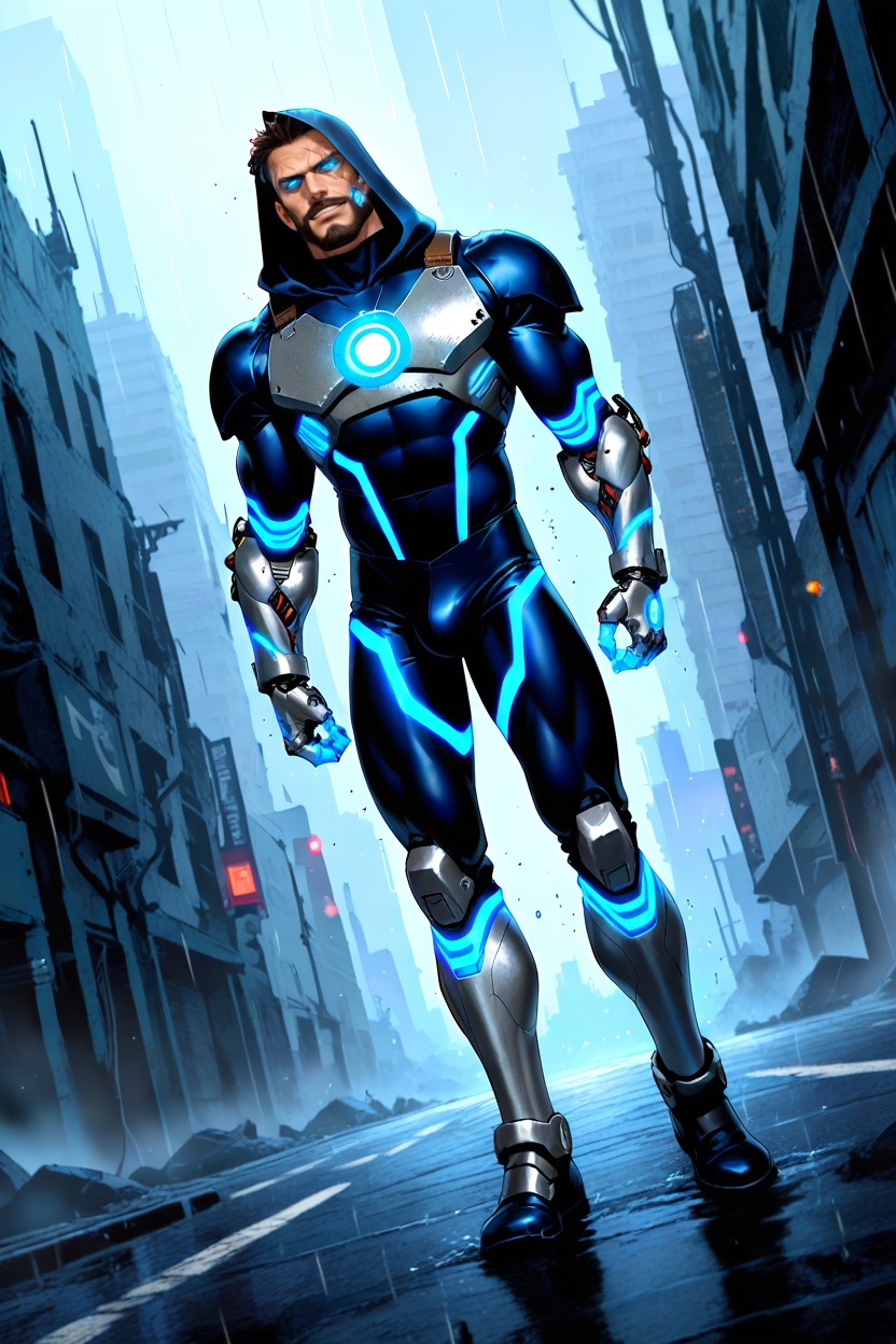 Ultra Detailed, Cyborg Legs, Dark Blue Hood AI Gay Porn