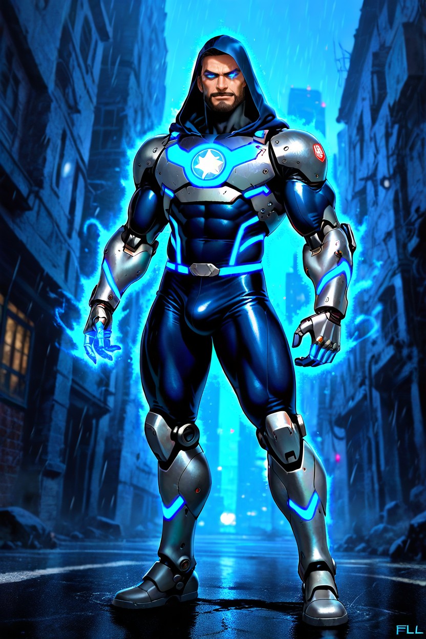 Skinny, Handsome Man, Glowing Blue Eyes AI Gay Porn