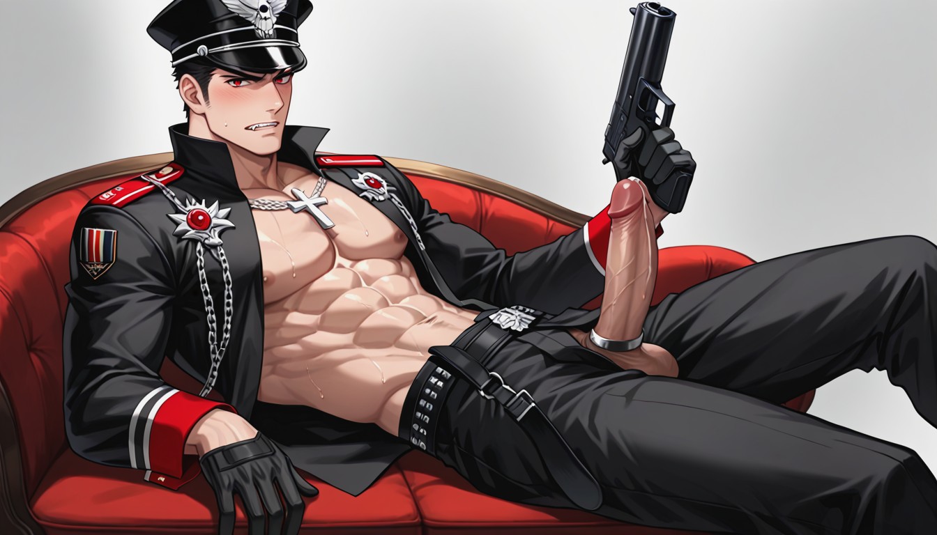 Black Gloves, Sexy Seductive Pose, Light Skin AI Gay Porn