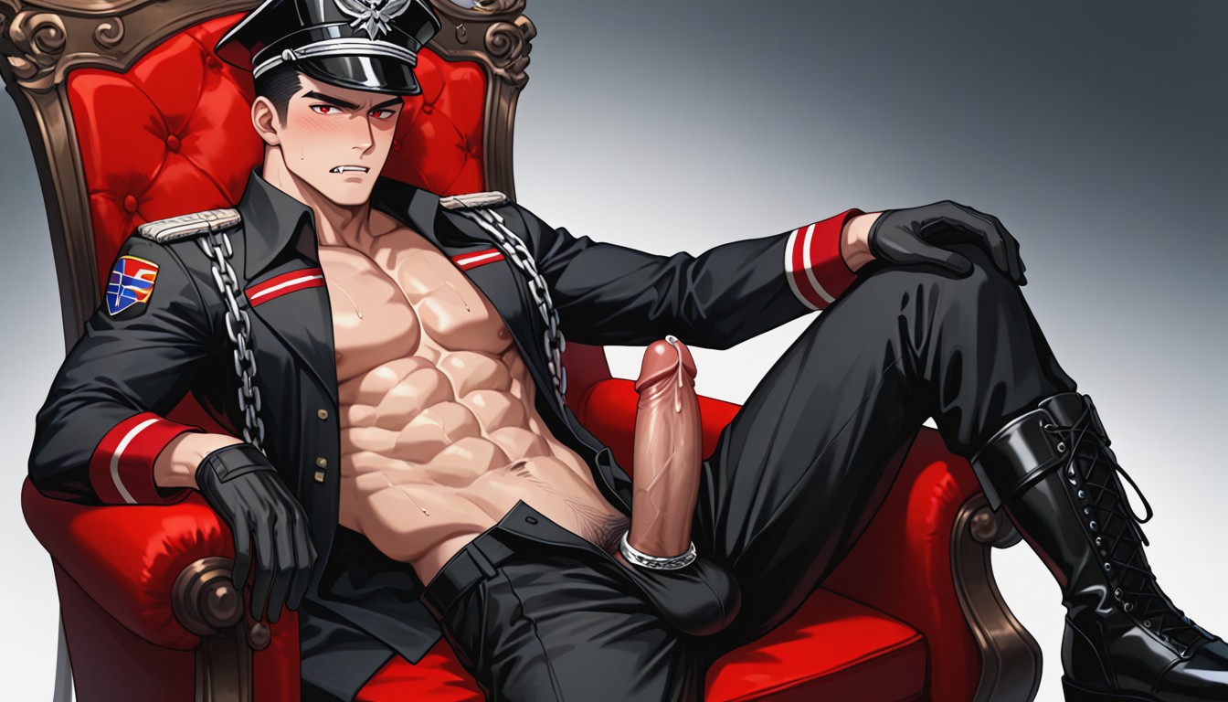 Fully Clothed, Serious Expression, Throne Background AI Gay Porn