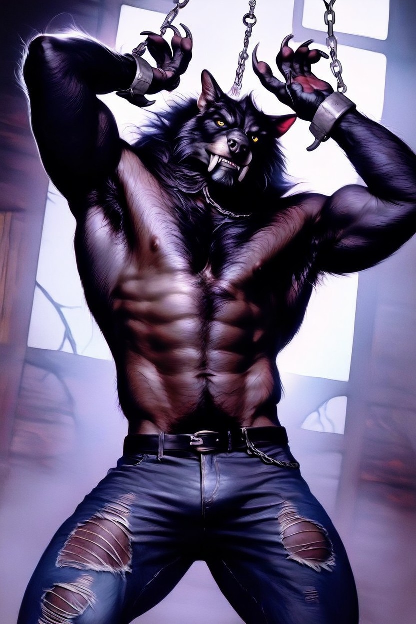 Thick Chest Hair, Large Neck Muscles, Wide-shot AI Gay Porn