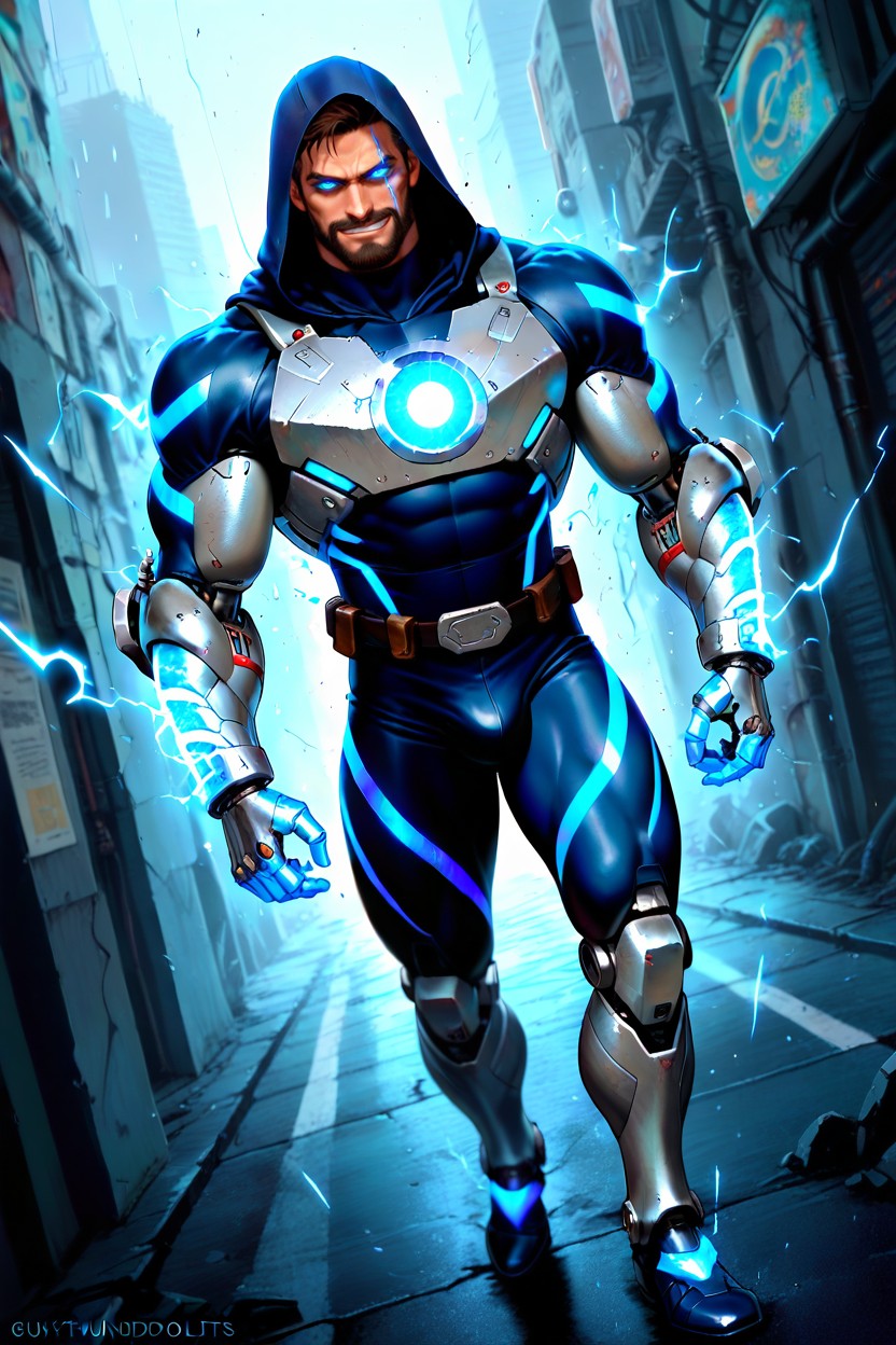 Modern City, Cyborg Face, Cyborg Legs AI Gay Porn