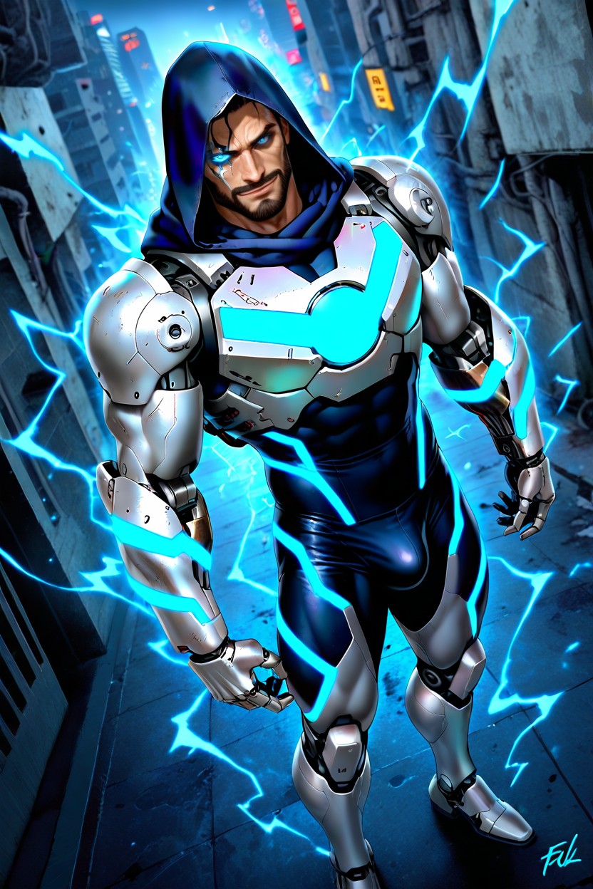Rainy Night, Cyborg, Full Body AI Gay Porn