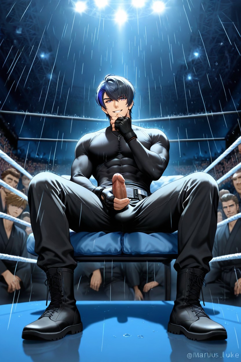 Bed, Big Pecs, Blue Hair AI Gay Porn
