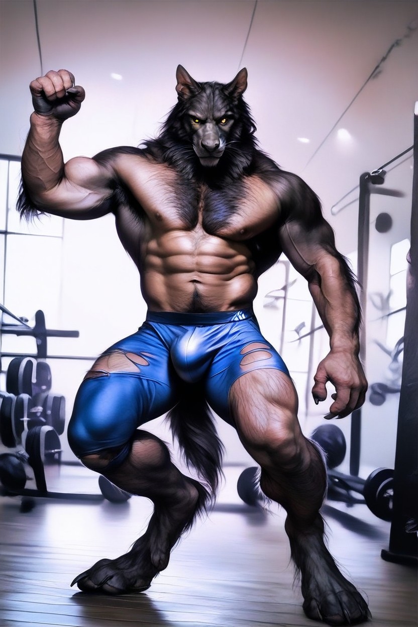 Finely Detailed Werewolf, Werewolf Face Is Detailed And Realistic, Hairy Paw-like Werewolf Hands AI Gay Porn