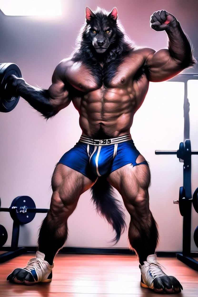 Waist Shot, Wearing Ripped Blue Gym, Side View AI Gay Porn