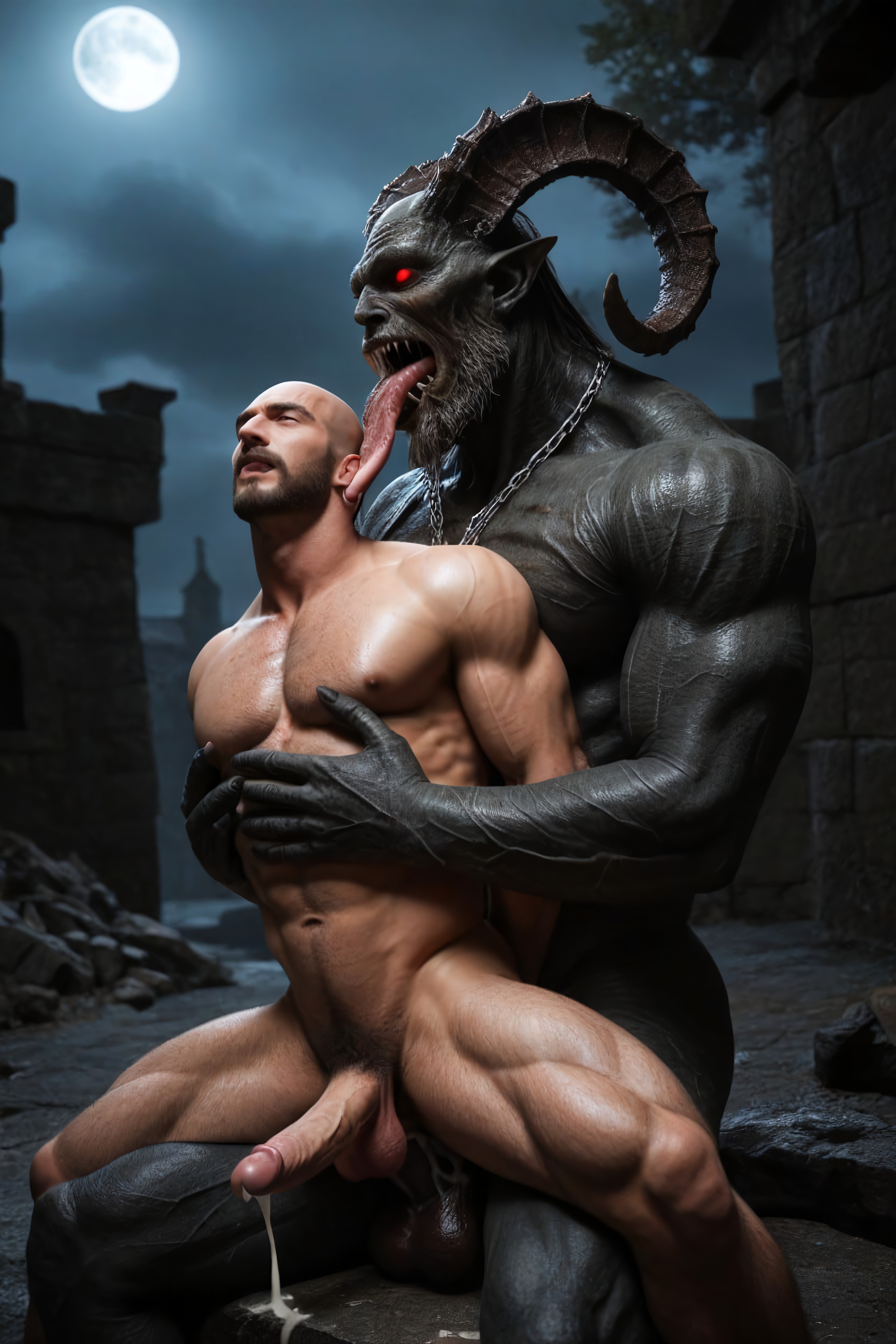 Gay, Tied, Monster Forked Tongue Licking AI Gay Porn