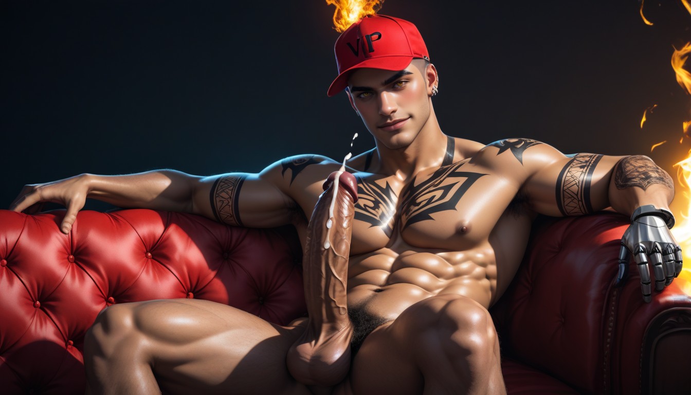 Black Background, Smirking, Private Vip Room Pornografia gay com IA