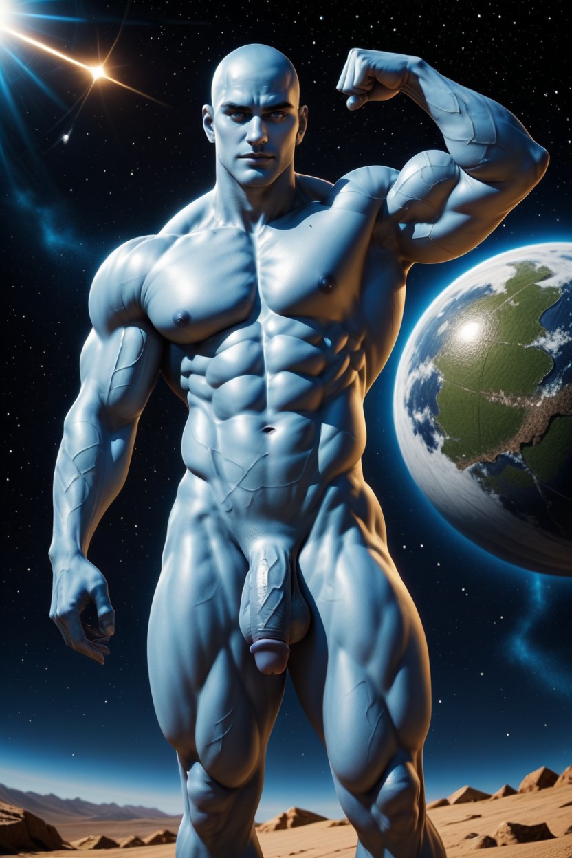 Vista Frontal, Hyper-realistic Skin Texture, Intense Brooding Gaze Porno gay IA