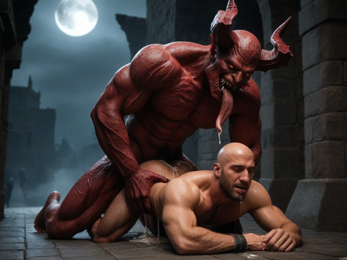 Giant Monster, Giant Terrifying Monster Riding A Satn Diablo Is Much Bigger Than A Man, Thick Red Cock AI同性戀黃片