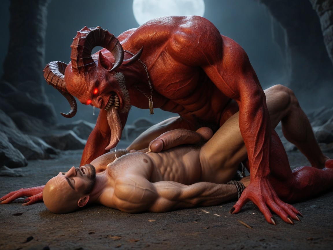 Monster Hugging Man, Monster Body On Top Of Man, Horror Porno IA Gay
