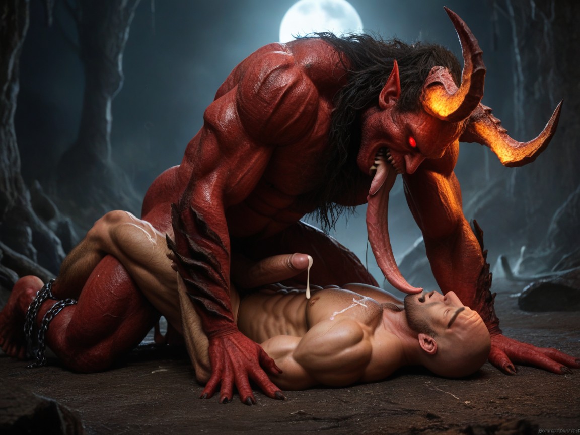 Monster Arms Wrapped Around Man, Mans Arms Bound Behind Back, Sweaty Skin 게이 AI 야짤