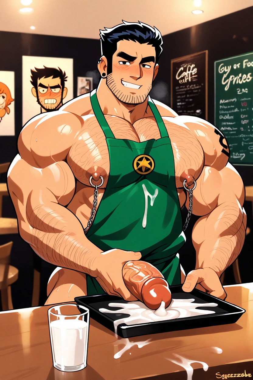 Erect Hard Cock, Apron Can’t Hide Penis, Glass Of Milk Or Cum Porno gay IA