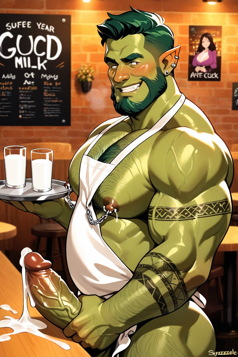 咖啡店, Cup Full Of Milk Or Cum, Upper Body Naked AI同性恋黄片