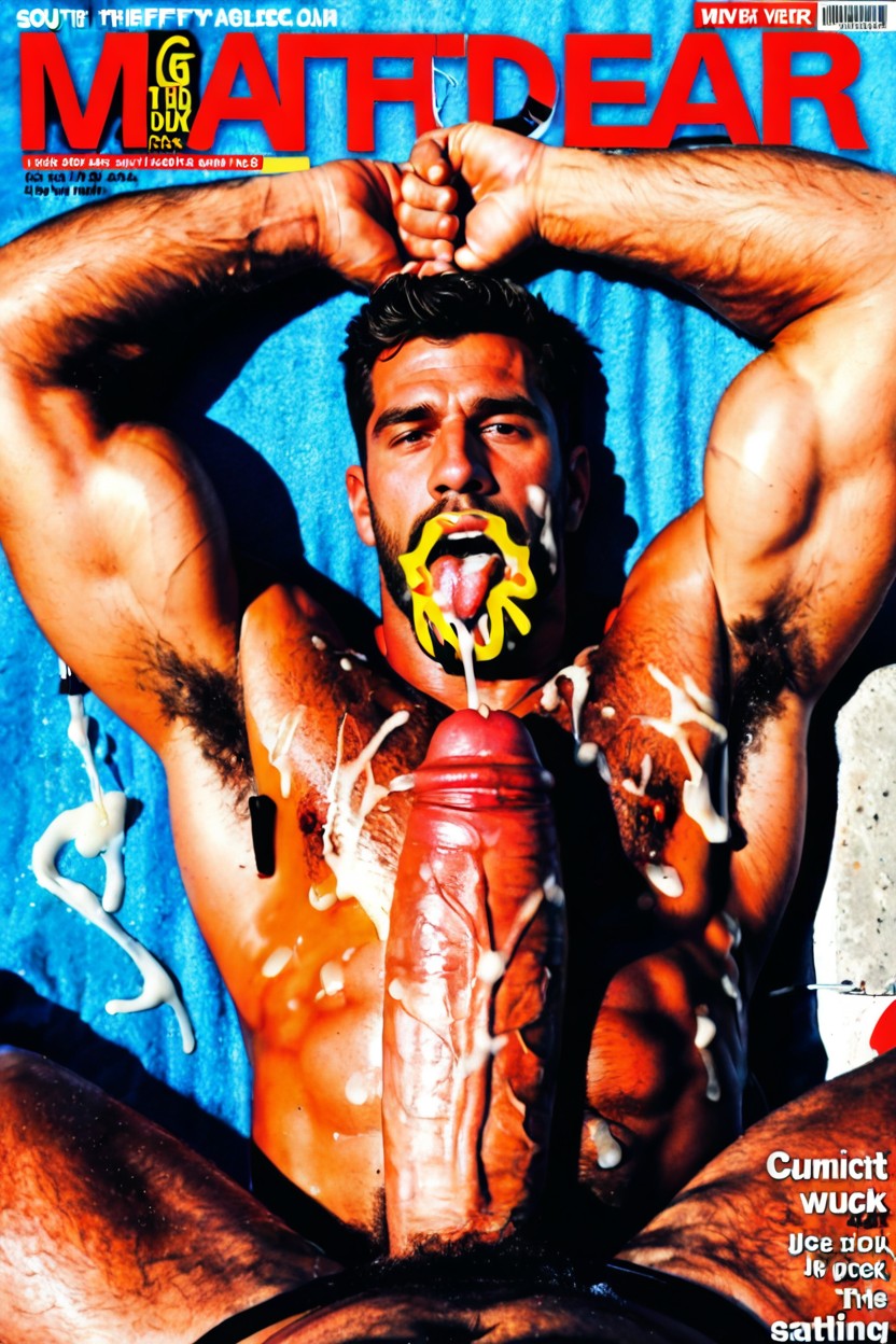 Enormous Hyper Dick, Thick Clear Precum Dripping Out Of Tip, Scruffy Pornografia gay com IA