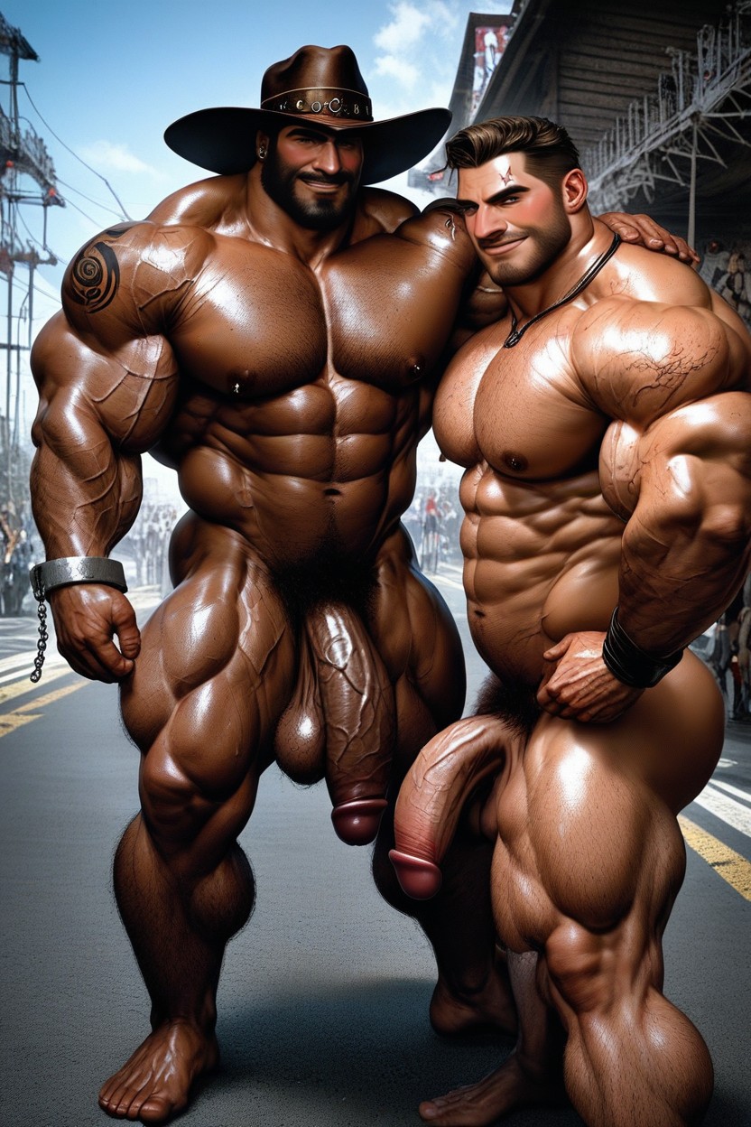 Bodybuilder, Muscular Legs, Exaggerated Balls Porno IA gay