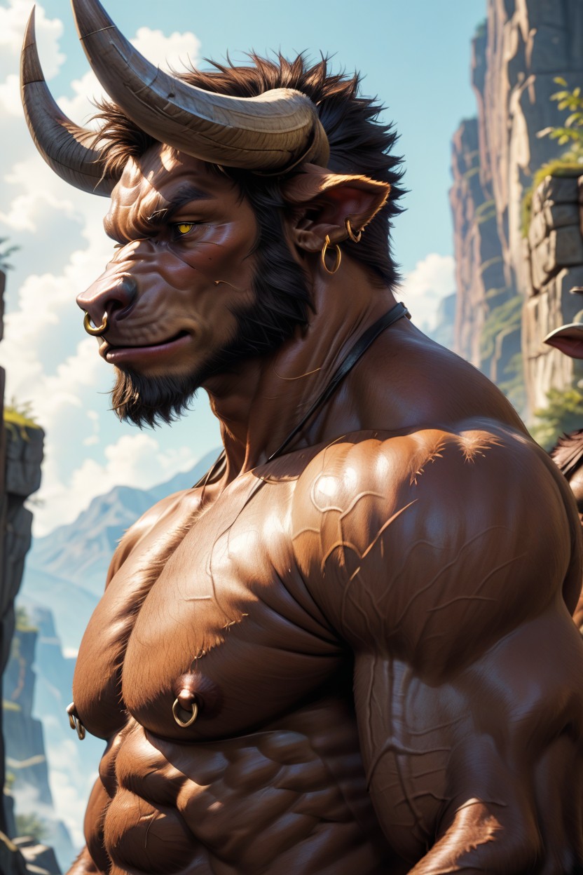 Minotaur Has A Muscular Body, Minotaur, 2 People AI Gay Porn