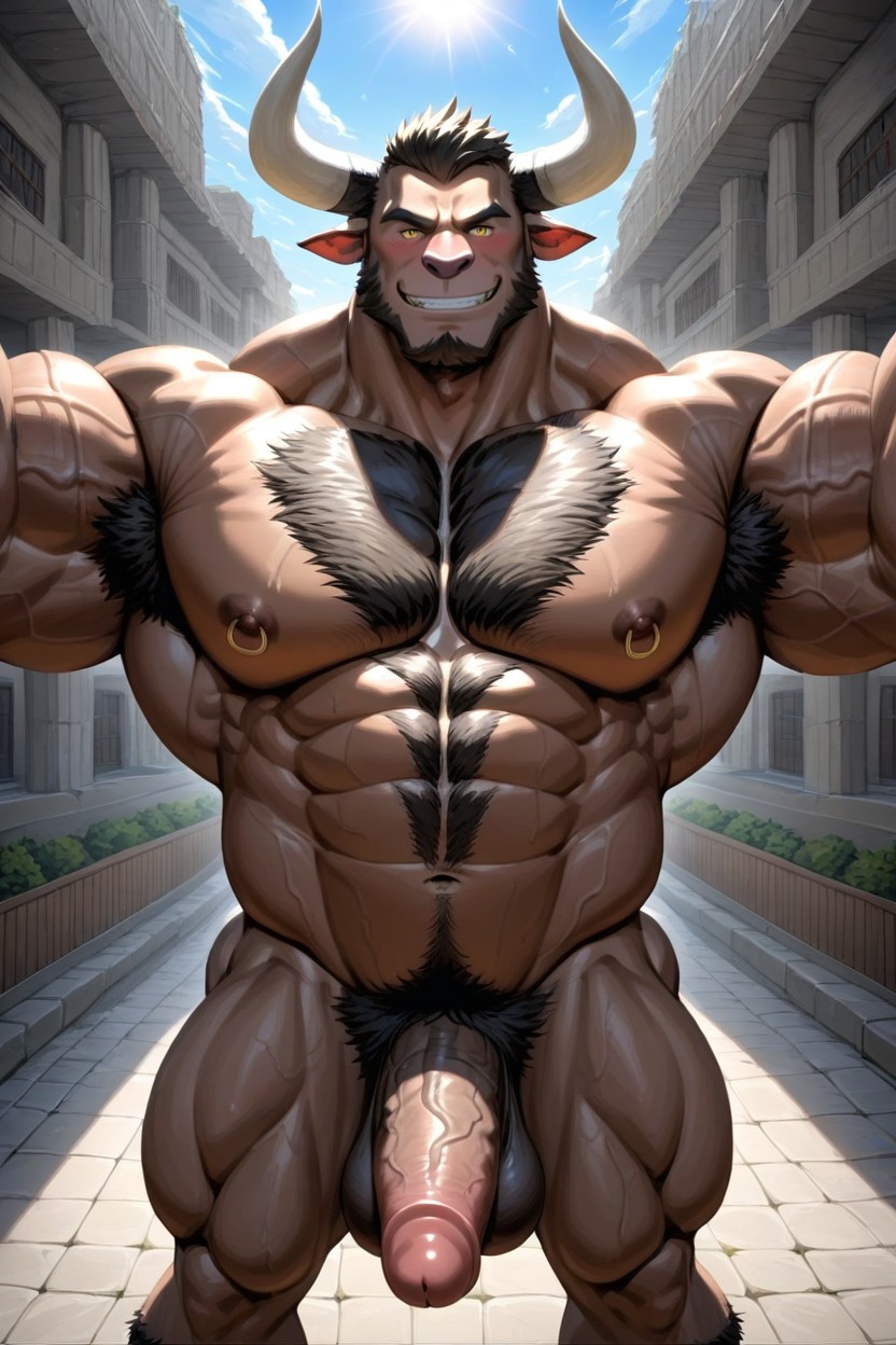 Minotaur Muscular Pecs, Solo Minotaur, Bonitinho Porno IA gay