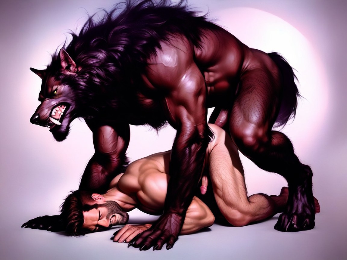 Werewolf Large Hair Covered Chest Muscles, Furry Abdominal Muscles, Bouche Bée Porno IA Gay