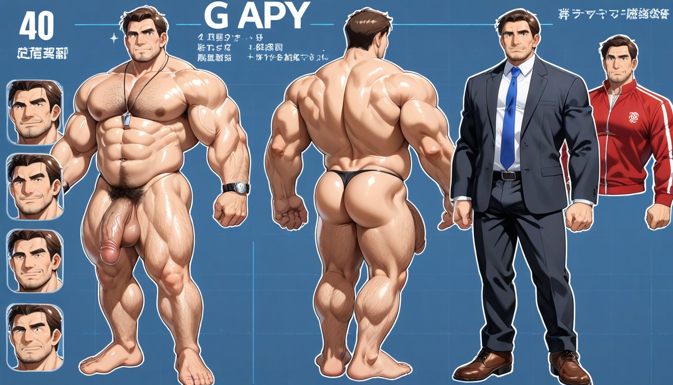 Character Chart, Formal And Nude, Belly Hair AI Gay Porn