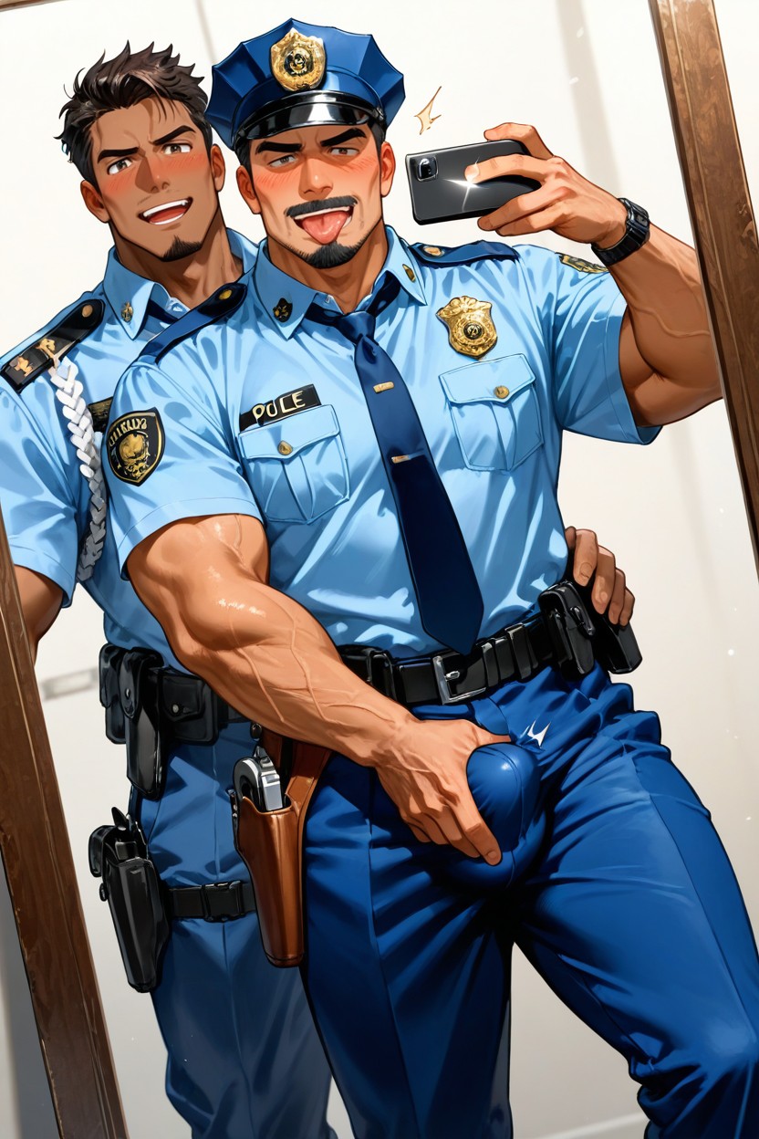 Standing, He Cums In Pants, Hand On Crotch AI Gay Porn