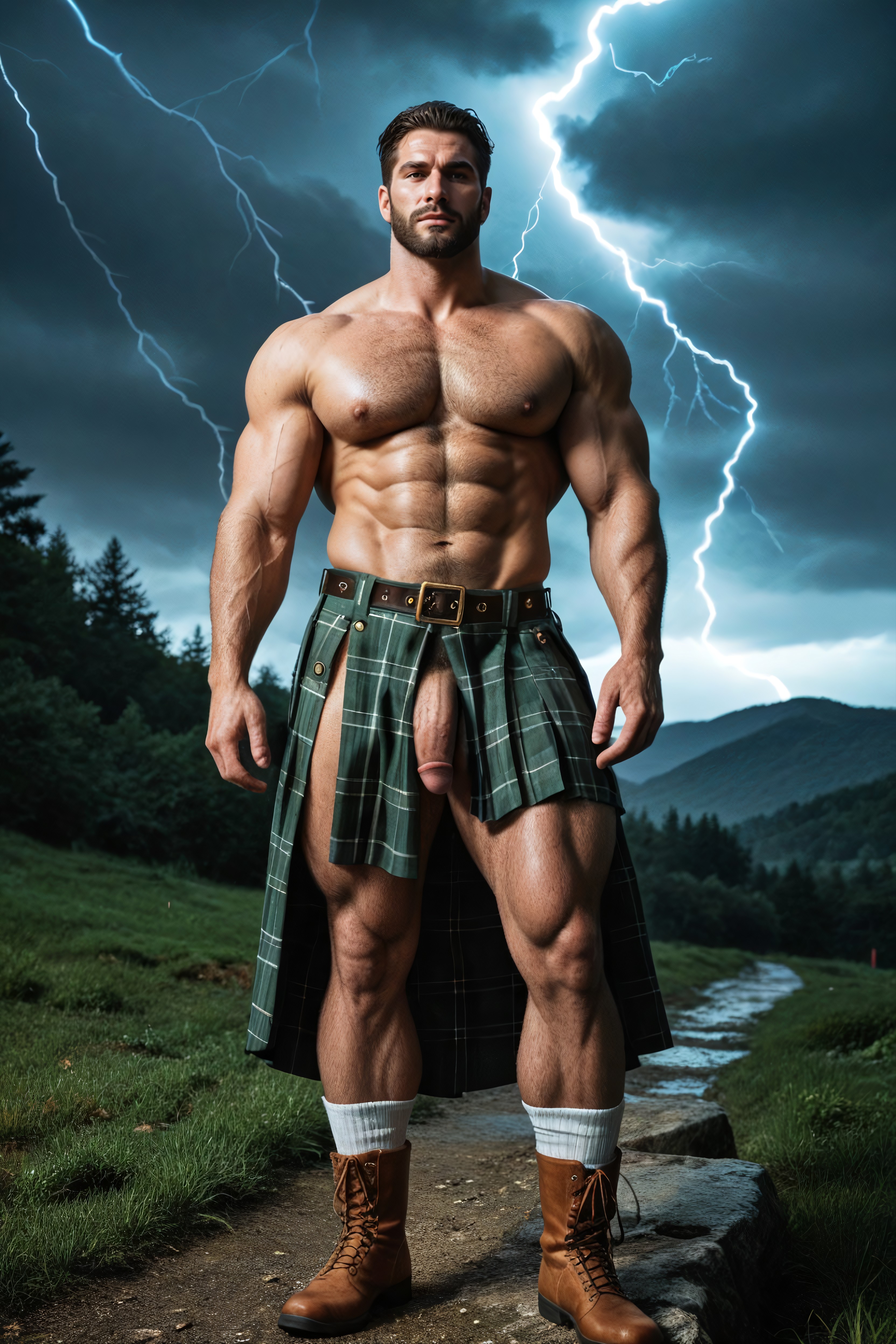 Full Body, Lightning, Hairy Abs AI Gay Porn