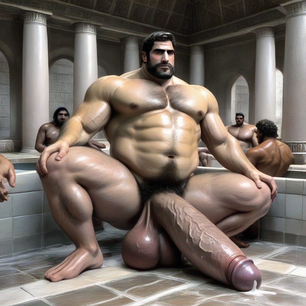 Baths, Naked Men, Blushing Awkward Erection On Handsome Bearded Greek Guy AI同性恋黄片