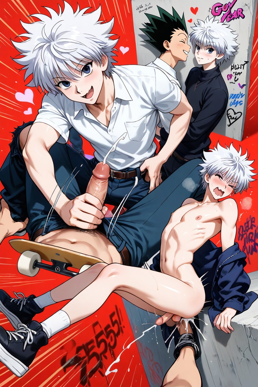 Full View, Bitchboy, Simple Red Background AI Gay Porn
