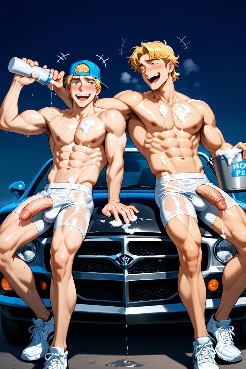 See Through White Boxer Briefs, Men Only, Touching Each Other Penises AI Gay Porn