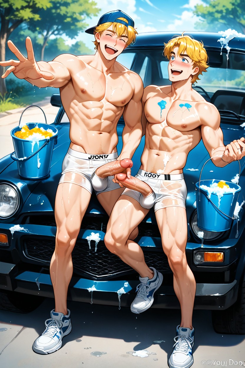 They Are Using Sponges To Wash A Car, Soap On Car, Medium AI Gay Porn