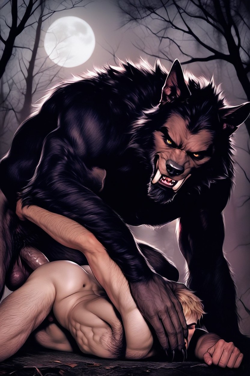 Muscular Werewolf Body, Rear View, 20+ AI Gay Porn