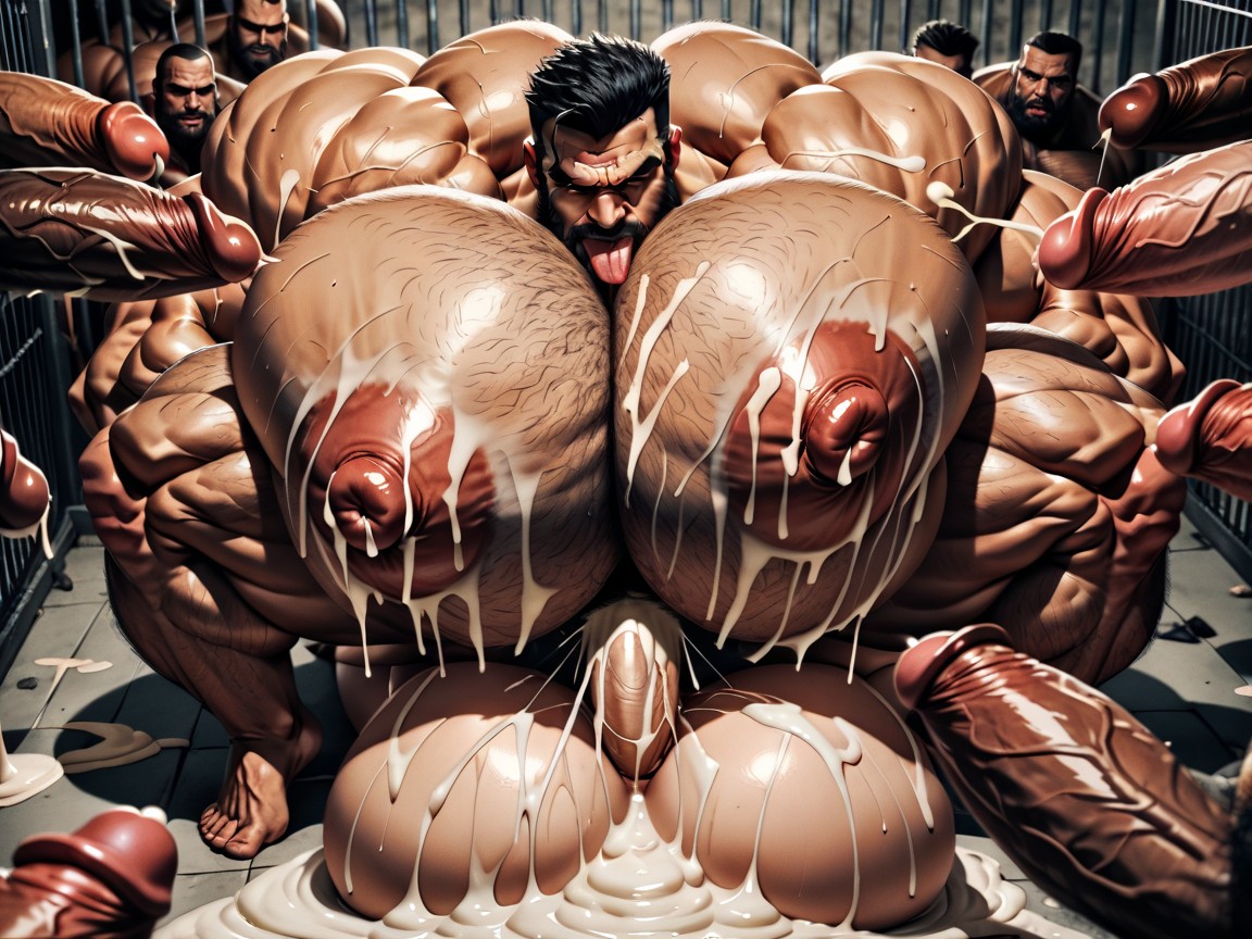Rough Chiseled Tough Looking Transmen, Hyper Bulky, Double Penetration AI Gay Porn