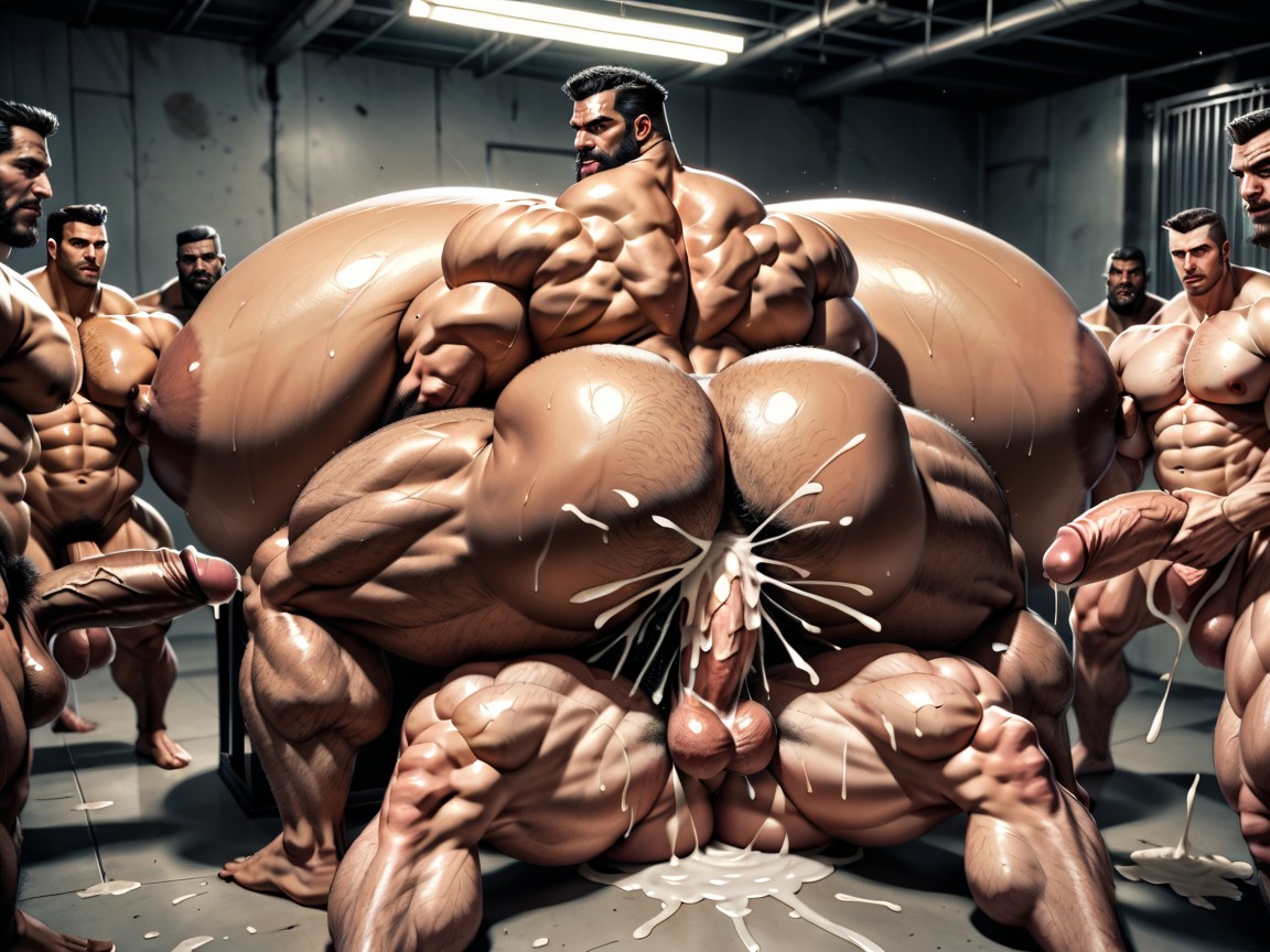 Harem, Hairy Thick Hyper Muscled Body, Sideburns AI Gay Porn