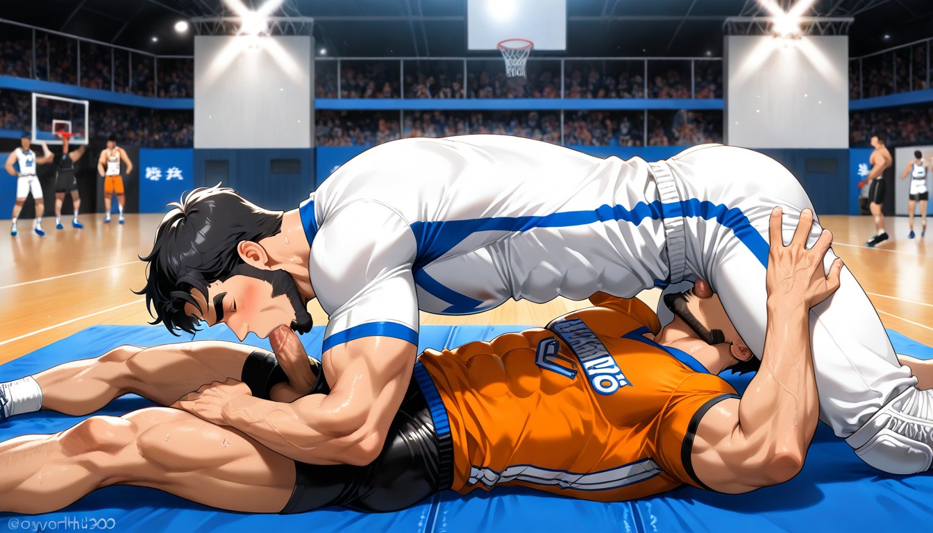 Basketball Gym, Side View, Twins AI Gay Porn