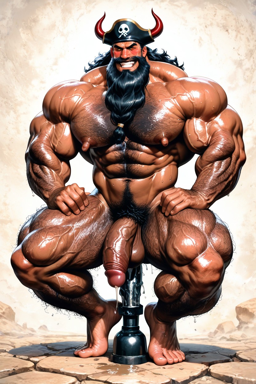 Veiny Cock, Long Hair, Extreme Hairy Chest AI Gay Porn